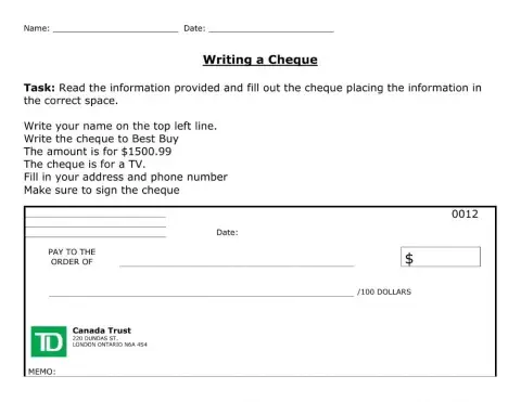 Writing a cheque