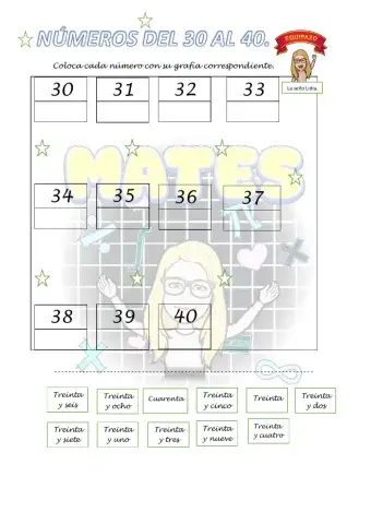Asociar el número a la grafía. Del 30 al 40.