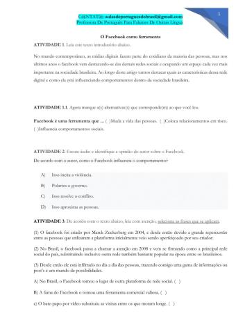 Facebook - opinião - interpretação de texto