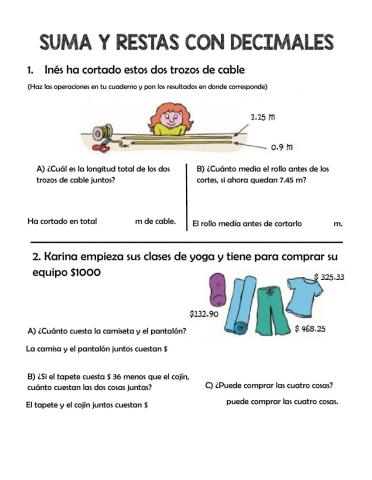 Suma y restas con decimales