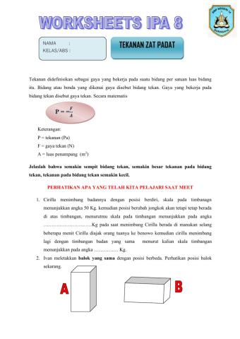 Worksheets tekanan zat padat
