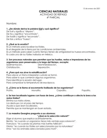 Repaso de ciencia naturales 4° parcial