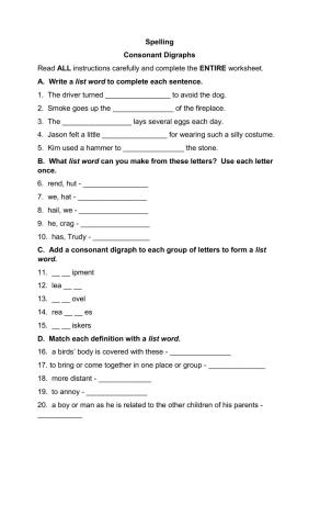 Spelling - Consonant Digraphs