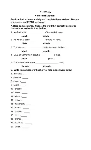 Word Study - Consonant Digraphs