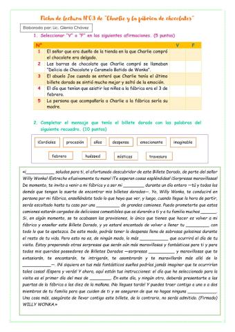 Ficha de lectura N°03 de “Charlie y la fábrica de chocolates”