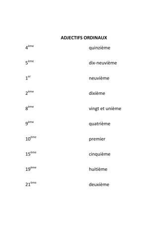 Adjectifs ordinaux