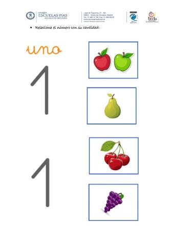 Relaciona número 1 con su cantidad