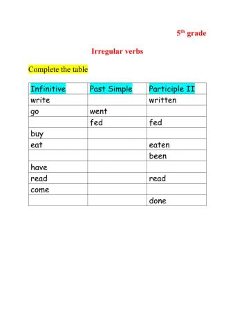 Irregular verbs. 5th grade