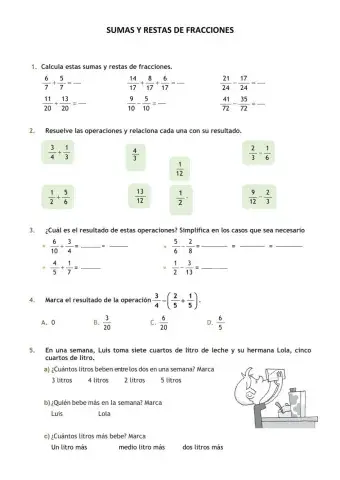 Sumas y restas de fracciones