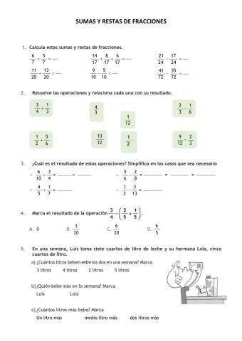 Sumas y restas de fracciones
