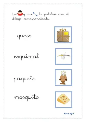 Lectura 37 + que - qui. Asociación palabra - dibujo.