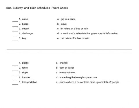 Bus, Subway, & Train Schedule Word Check
