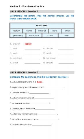 The Workplace - Vocabulary  and Reading Practice