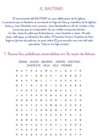 El bautismo (sopa de letras