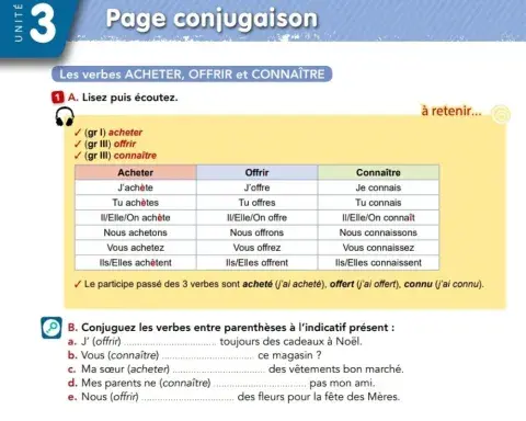 Les verbes ACHETER, OFFRIR et CONNAÎTRE