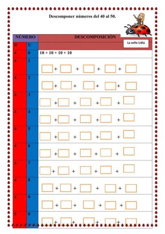 Descomponer números del 40 al 50