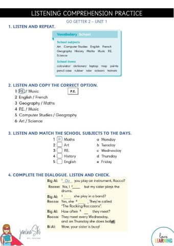 Go Getter 2-unit 1-Listening Activity