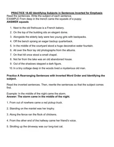 Identifying Subjects in Sentences Inverted for Emphasis