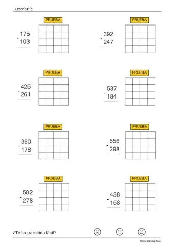 Prueba de la resta - 3 cifras