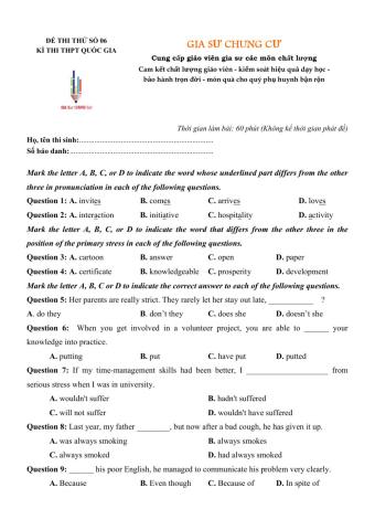 Đề thi thử Tiếng Anh THPT Quốc gia số 06