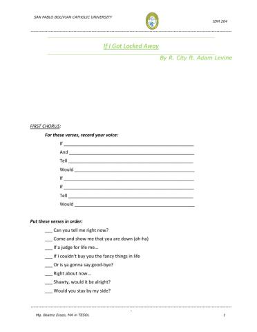 Song - If I got locked away - R. City