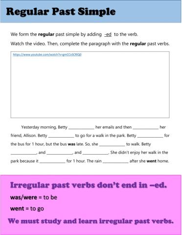 Regular PAST verbs