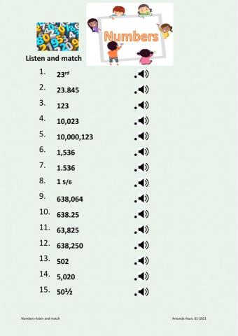 numbers-listen and match