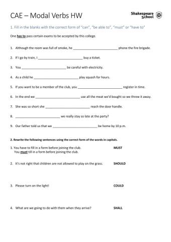 CAE - Modal Verbs HW