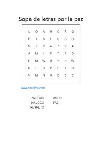 Sopa de letras por la paz