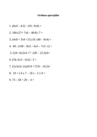 Ordinea operațiilor