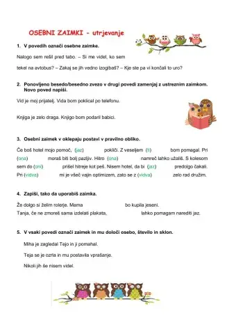 Utrjevanje - osebni zaimki