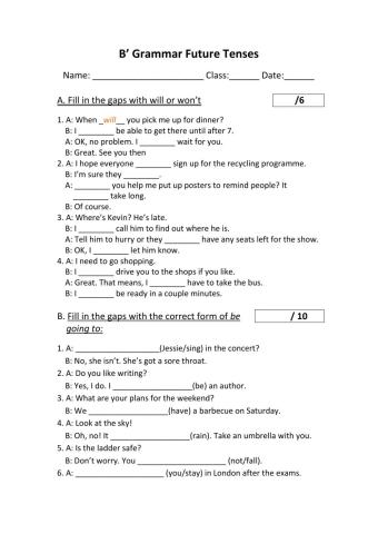 B Class - Future Tenses