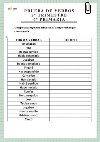 Prueba verbos 2º trimestre