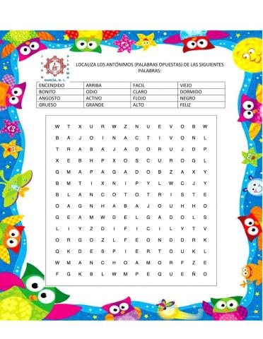 Sopa de letras - antonimos