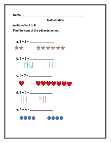 Addition Facts to 8