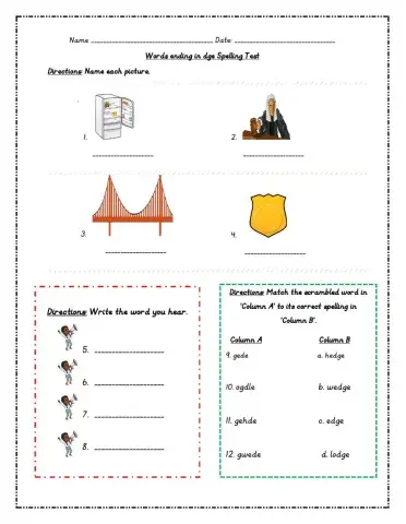 Words ending in dge - Test