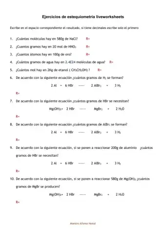Ejercicios de estequiometría 1
