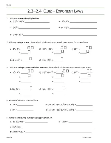 Exponent Laws - guided quiz