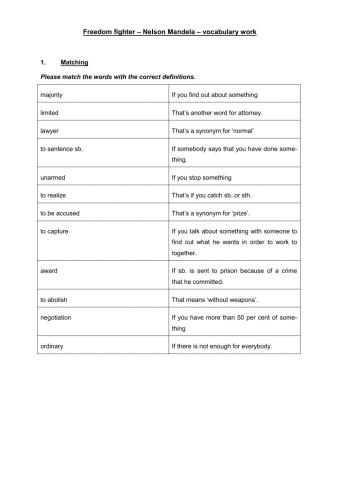 Textvokabeln Nelson Mandela