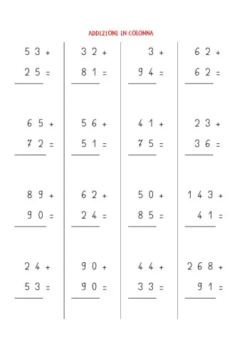 Addizioni in colonna con cambio alle decine