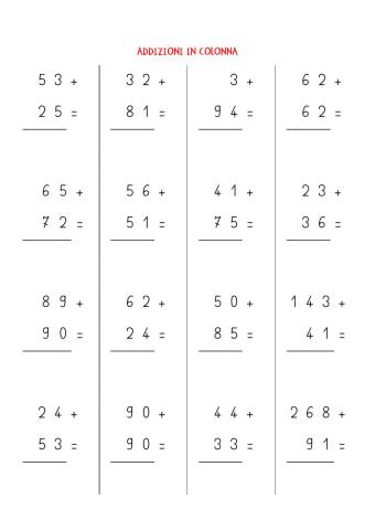 Addizioni in colonna con cambio alle decine