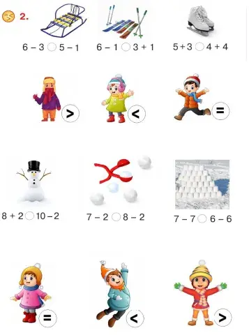 Зимові забави. Порівняння двох числових виразів