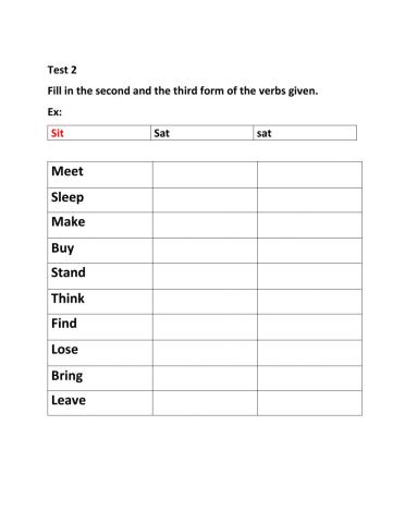 Irregular verbs test