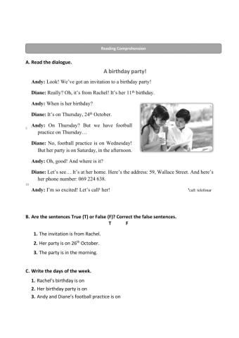 Reading Comprehension - A birthday party!