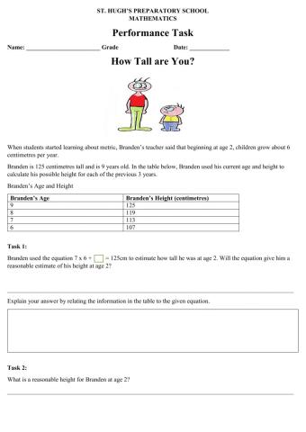 Mathematics Performance Task