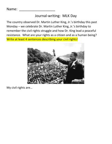 JOURNAL-WRITING:  Dr. Martin Luther King, Jr.