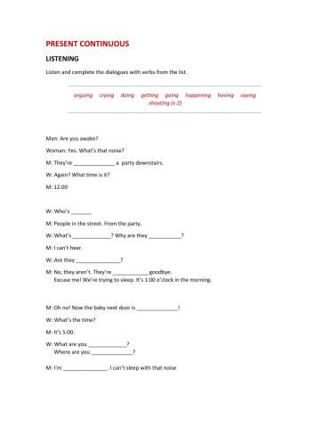 Present continuous. Listening