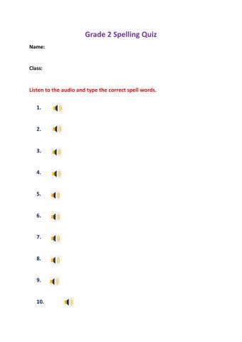 Grade 2 Spelling Quiz