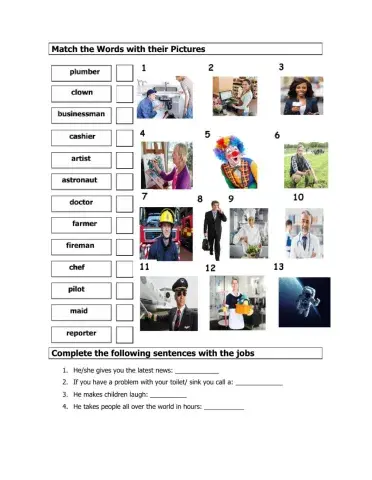 Jobs vocabulary, City and directions worksheet