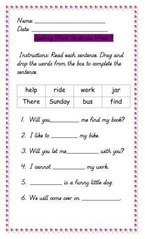 Spelling word sentences
